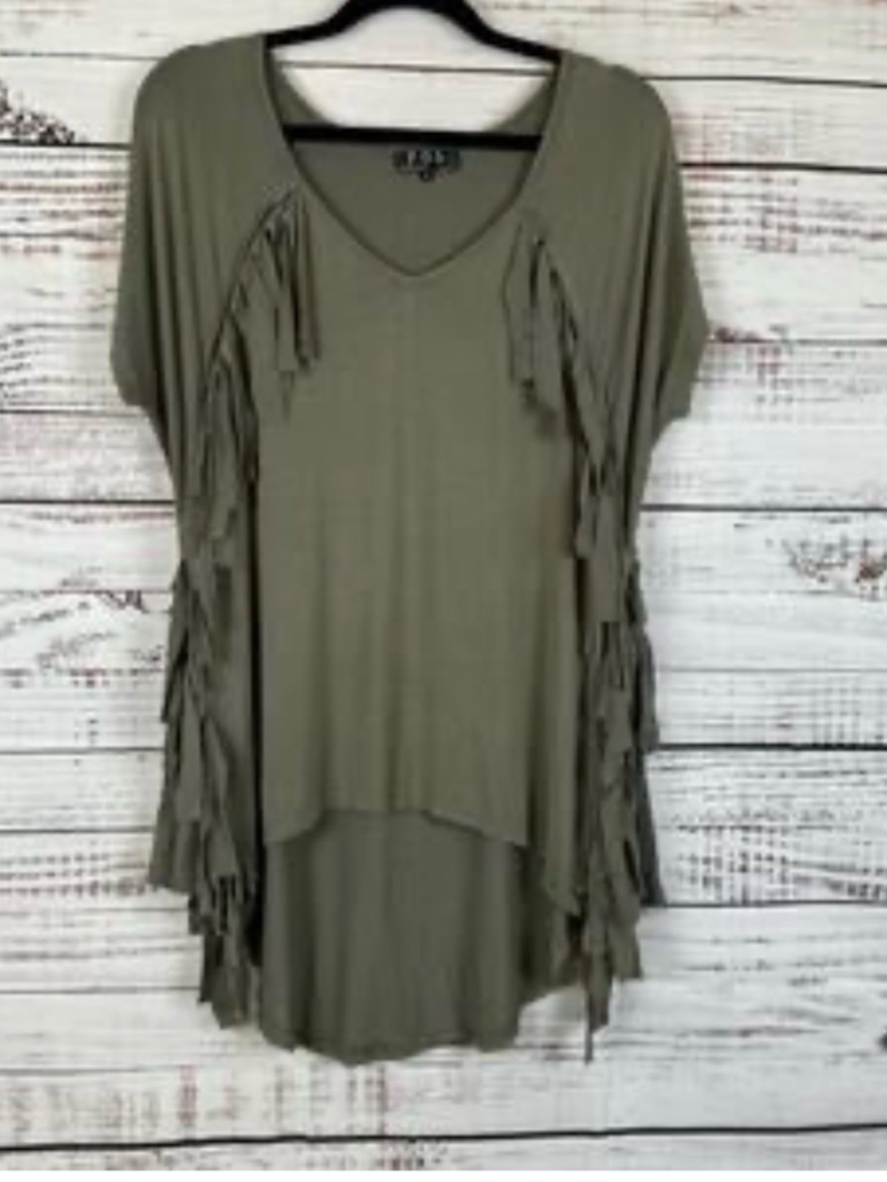 POL Olive Green Fringe High-Low Tunic